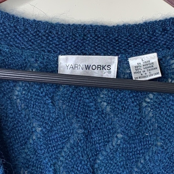 Yarnworks Blue Mohair Acrylic Blend Button Down Textured Knit V Neck Cardigan L - Picture 4 of 12